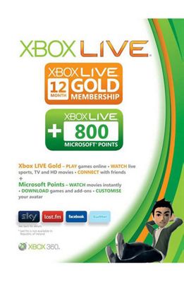 Spel +800 points Xbox Live Guld 12 mån