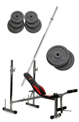 Bänk + skivstångsset inkl.skivstång 80 kg 2170